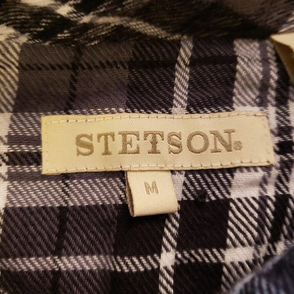 Stetson Womens Long Sleeve Pearl Snap Plaid Flannel Black White Sequins Size M - Picture 8 of 12